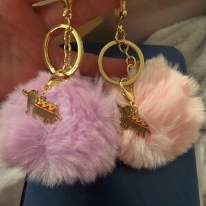 Fluffy Pom Pom Keychains with Dachshund Charm